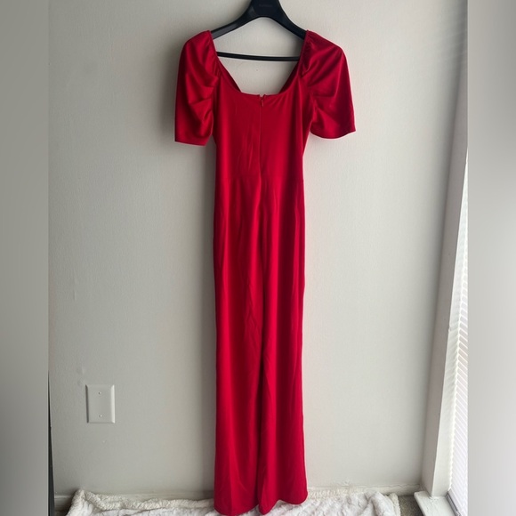 None Pants - Red Bow tie Wide-Leg Jumpsuit with Tie Waist Women’s Size Large